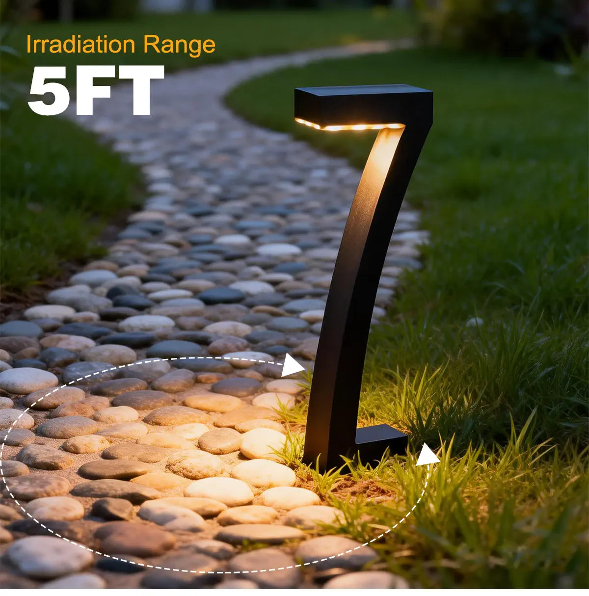 7-Shaped Solar Pathway Lights - Downward Glow, Auto Dusk to Dawn, IP65 Protection