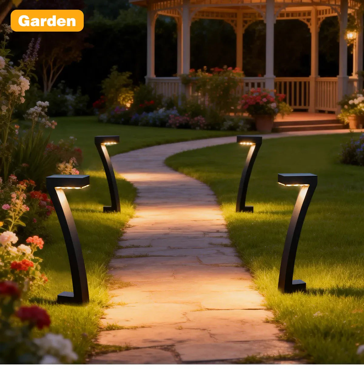 7-Shaped Solar Pathway Lights - Downward Glow, Auto Dusk to Dawn, IP65 Protection