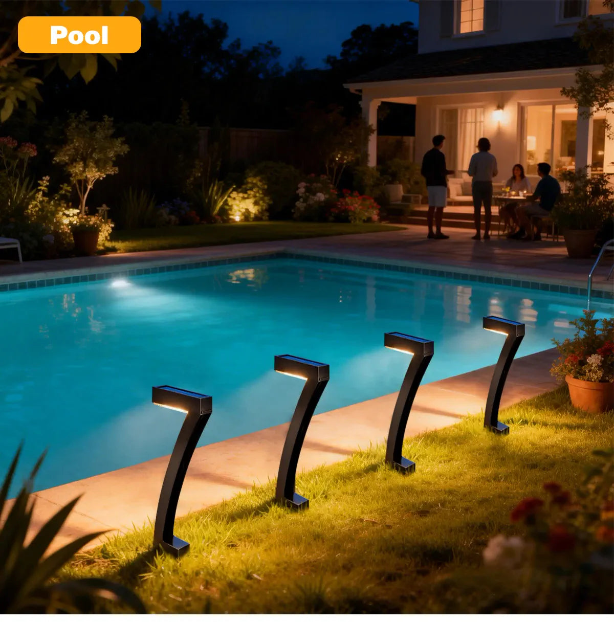 7-Shaped Solar Pathway Lights - Downward Glow, Auto Dusk to Dawn, IP65 Protection