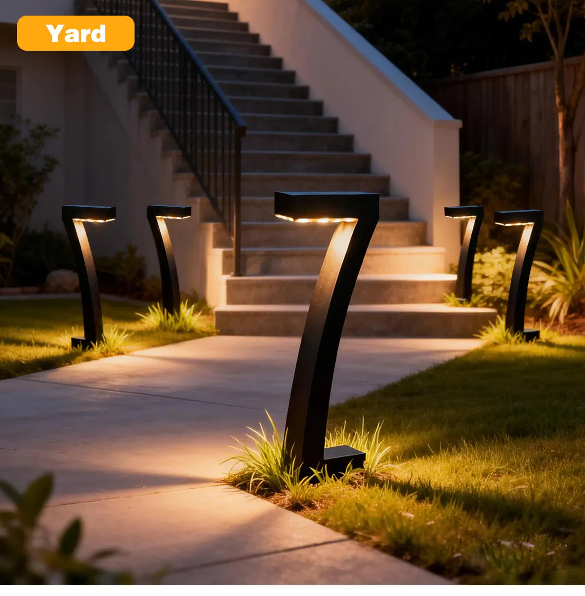 7-Shaped Solar Pathway Lights - Downward Glow, Auto Dusk to Dawn, IP65 Protection