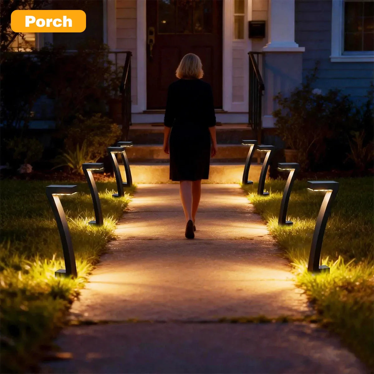 7-Shaped Solar Pathway Lights - Downward Glow, Auto Dusk to Dawn, IP65 Protection