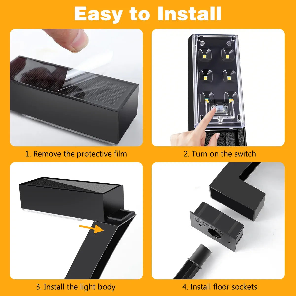 7-Shaped Solar Pathway Lights - Downward Glow, Auto Dusk to Dawn, IP65 Protection