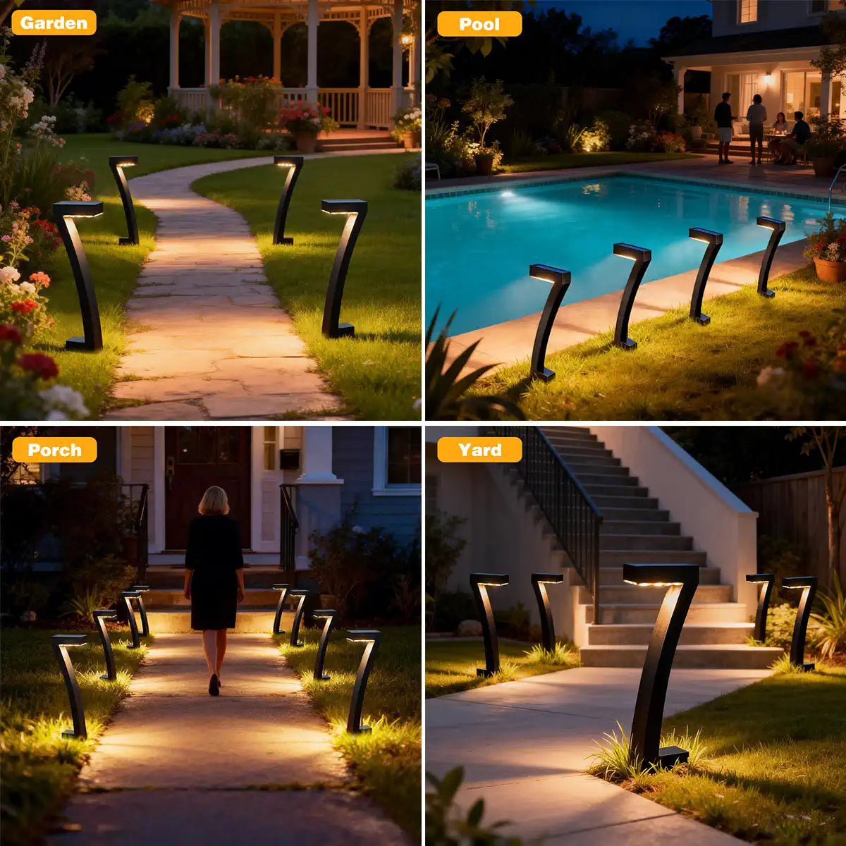 7-Shaped Solar Pathway Lights - Downward Glow, Auto Dusk to Dawn, IP65 Protection