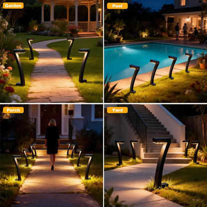 7-Shaped Solar Pathway Lights - Downward Glow, Auto Dusk to Dawn, IP65 Protection