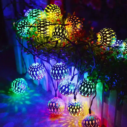 712m Moroccan Ball Solar String Lights LED Globe Lantern Christmas Lights - Lumaz