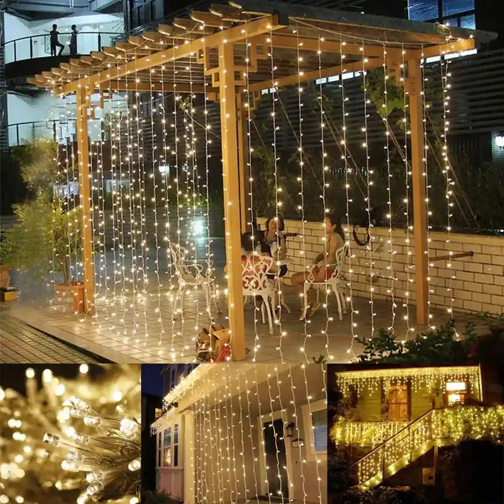 8 Mode LED Curtain Light Connectable Christmas Icicle Lights 3x13x23x36x3m - Lumaz