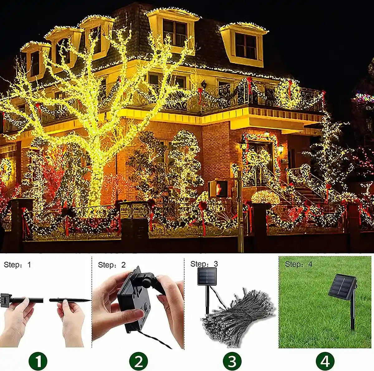 Mini Led String Spotlights 8-Mode Solar Mini LED Outdoor String Lights - Multi-Color, IP67 Waterp ...