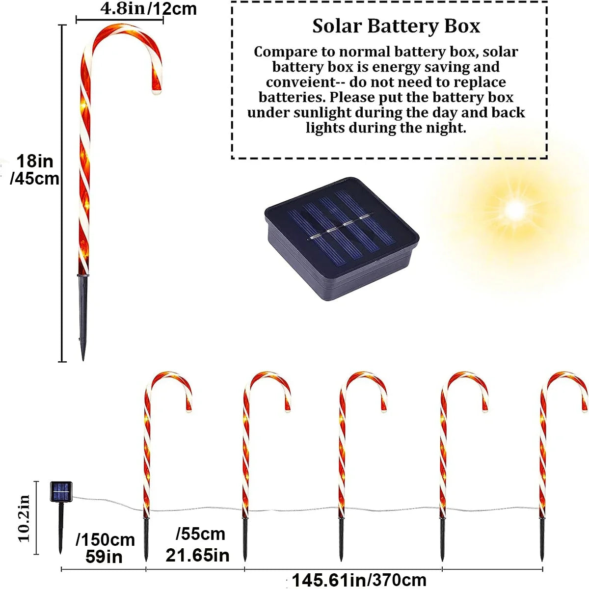 8 Modes Solar Christmas Candy Cane Lights Outdoor Waterproof - Lumaz