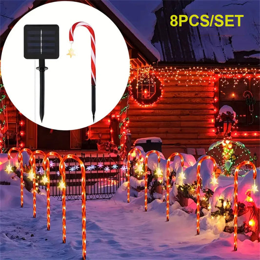 8 Modes Solar Christmas Candy Cane Lights Outdoor Waterproof - Lumaz