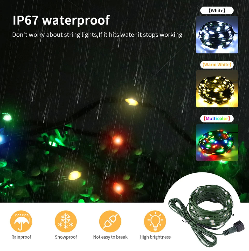 8 Modes Solar Outdoor String Lights Fast Charge Christmas Fairy Lights Waterproof - Lumaz