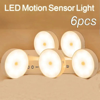 8LED PIR Motion Sensor Battery Operated Magnet Under Cabinet LED Puck Light White - Lumaz