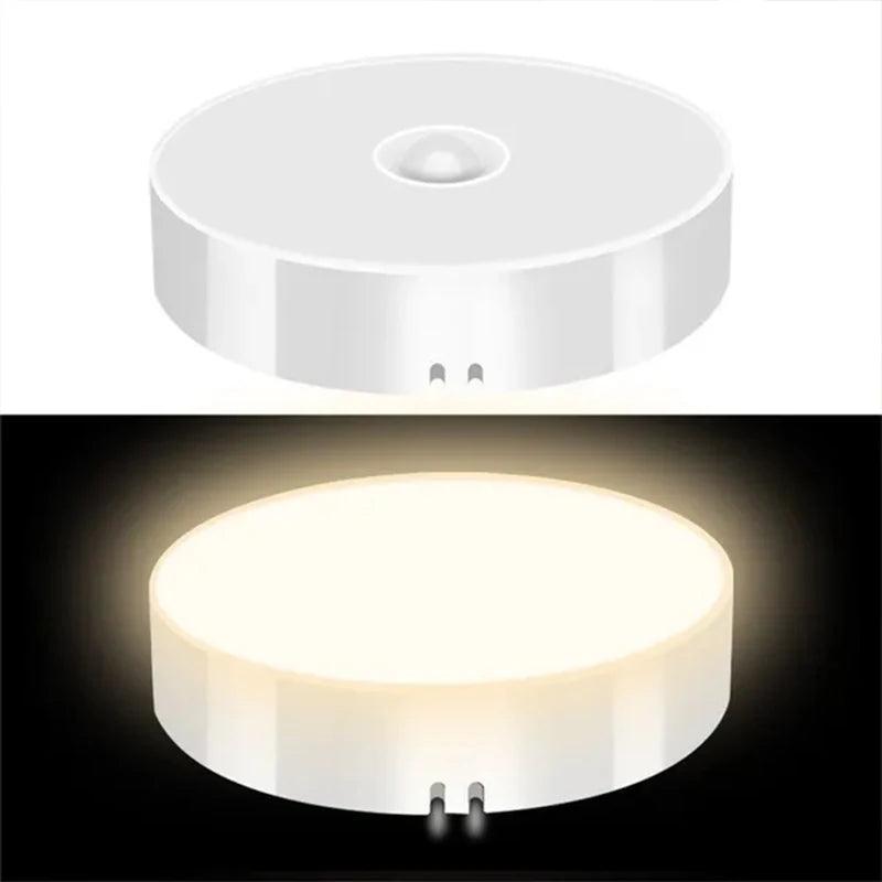 8LED PIR Motion Sensor Battery Operated Magnet Under Cabinet LED Puck Light White - Lumaz