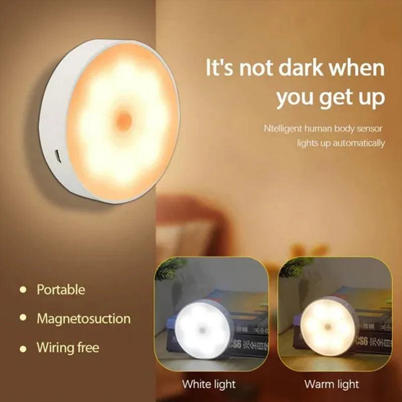 8-LED PIR Motion Sensor Under Cabinet LED Puck Light - Auto On/Off, USB Rechargeable