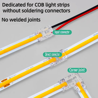 8mm COB/SMD LED Strip Lights Connector - Welding-Free, 12V/24V