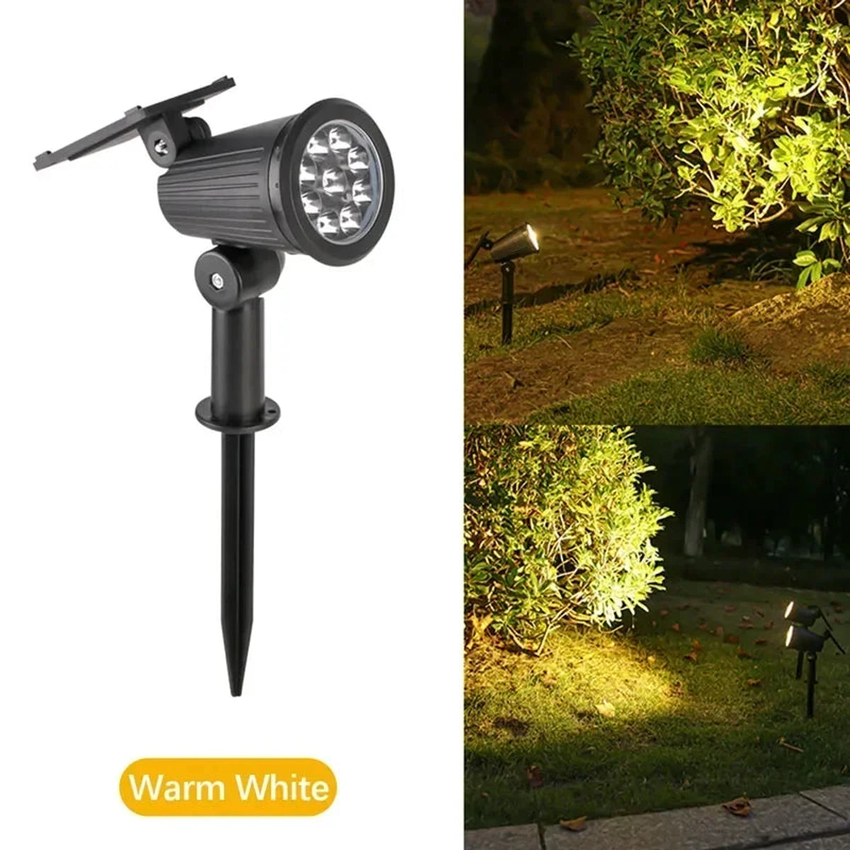 showcasing Adjustable Brightness Solar LED Garden Spotlight offers 9 LEDs with RGB modes and an IP65 waterproof rating