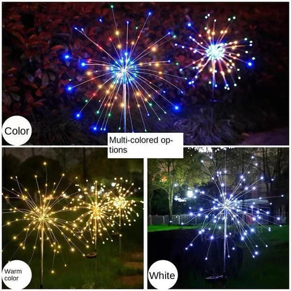 LED Outdoor Solar Firework Light With 90 LED, IP65 Waterproof For Garden Decor - Lumaz