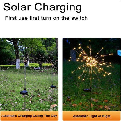 LED Outdoor Solar Firework Light With 90 LED, IP65 Waterproof For Garden Decor - Lumaz