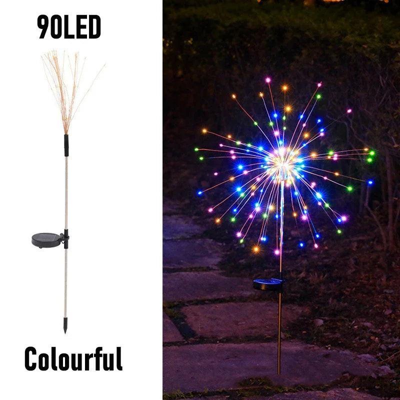 LED Outdoor Solar Firework Light With 90 LED, IP65 Waterproof For Garden Decor - Lumaz