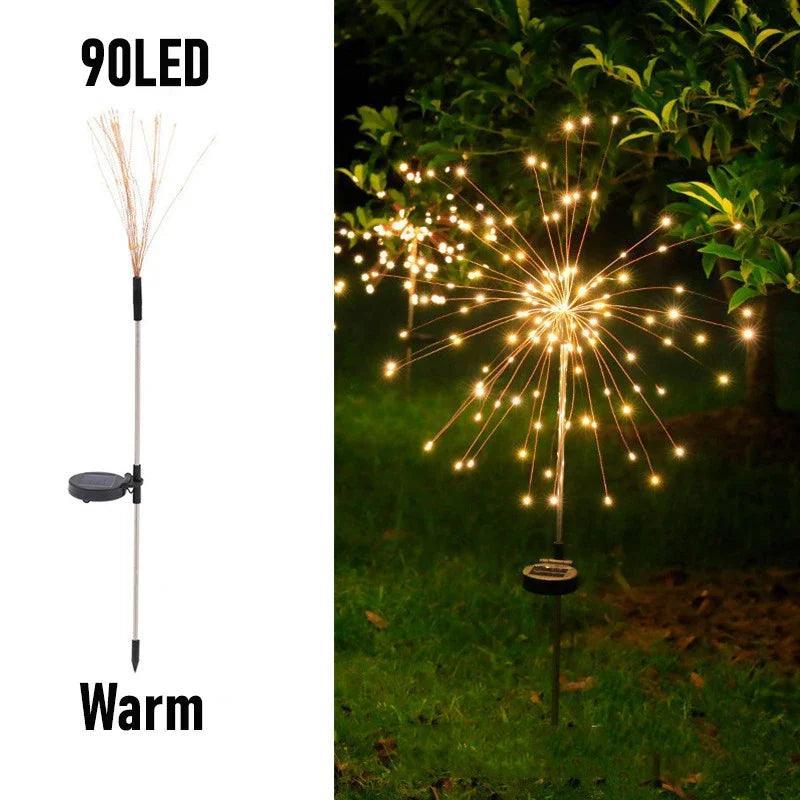 LED Outdoor Solar Firework Light With 90 LED, IP65 Waterproof For Garden Decor - Lumaz