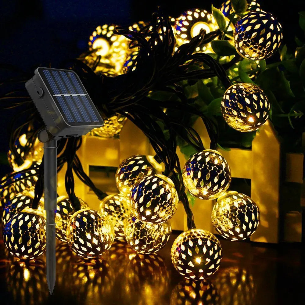 7/12m Moroccan Ball Solar String Lights, LED Globe Lantern Christmas Lights