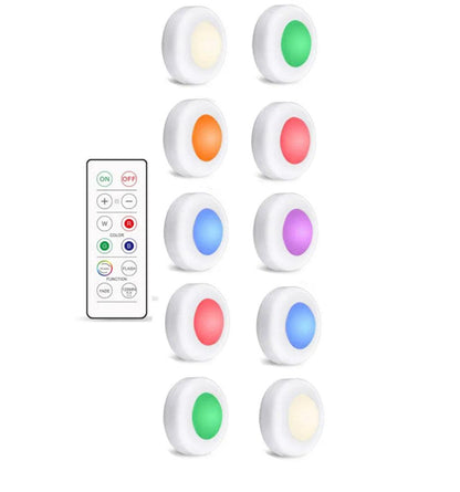 16-Colors Battery Operated Wireless Remote Control Under Cabinet LED Puck Light (White) - Lumaz