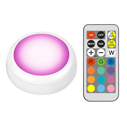 RGBW Dimmable Battery Operated Remote Control Under Cabinet LED Puck Light - Lumaz