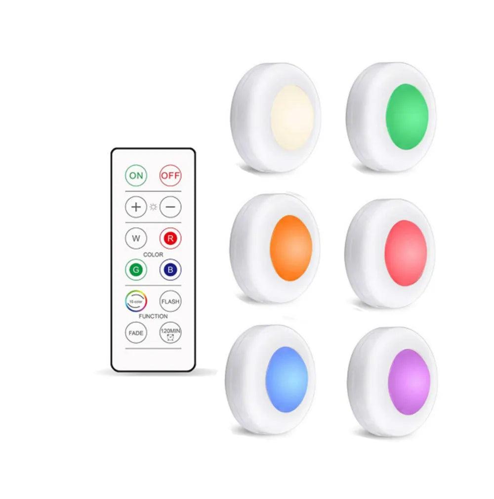 16-Colors Battery Operated Wireless Remote Control Under Cabinet LED Puck Light (White) - Lumaz