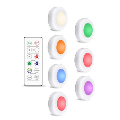 16-Colors Battery Operated Wireless Remote Control Under Cabinet LED Puck Light (White) - Lumaz