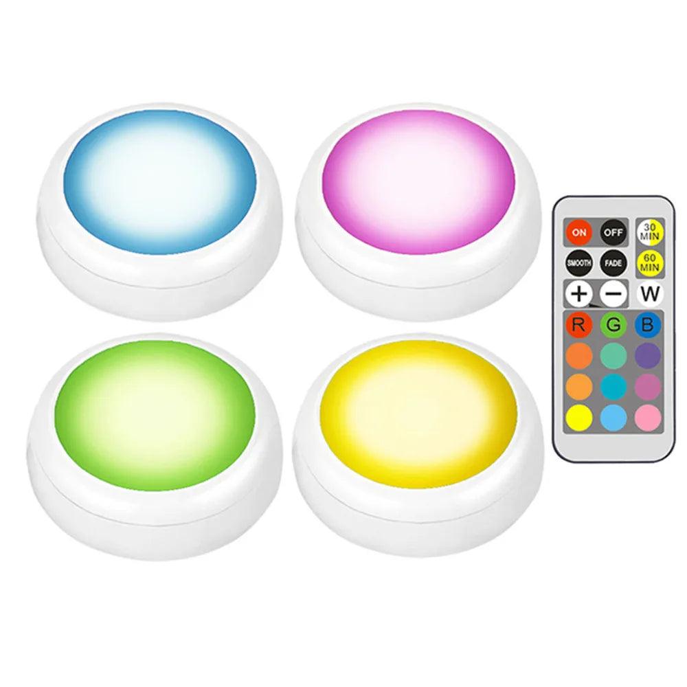 RGBW Dimmable Battery Operated Remote Control Under Cabinet LED Puck Light - Lumaz