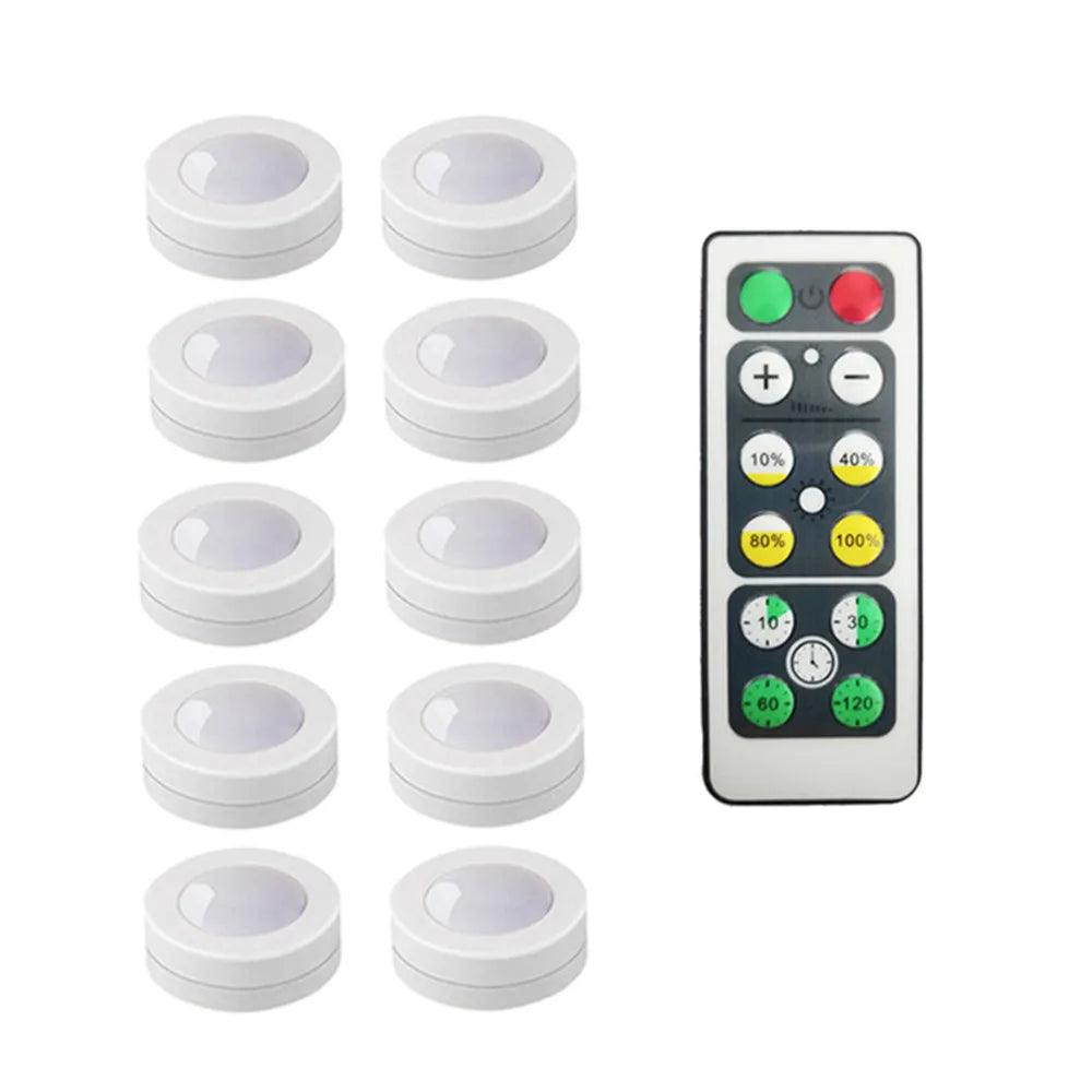 Battery Operated Remote Control Under Cabinet Led Puck Light (White) - Lumaz