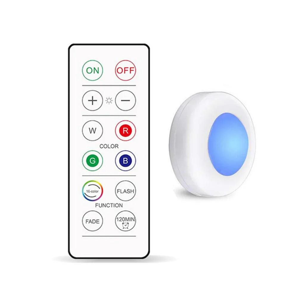 16-Colors Battery Operated Wireless Remote Control Under Cabinet LED Puck Light (White) - Lumaz