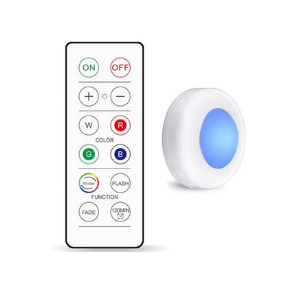 16-Colors Battery Operated Wireless Remote Control Under Cabinet LED Puck Light (White) - Lumaz