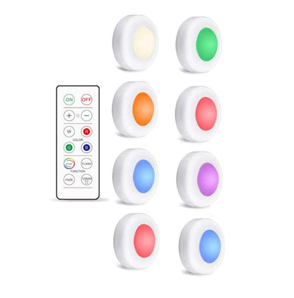 16-Colors Battery Operated Wireless Remote Control Under Cabinet LED Puck Light (White) - Lumaz