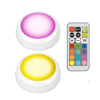 RGBW Dimmable Battery Operated Remote Control Under Cabinet LED Puck Light - Lumaz