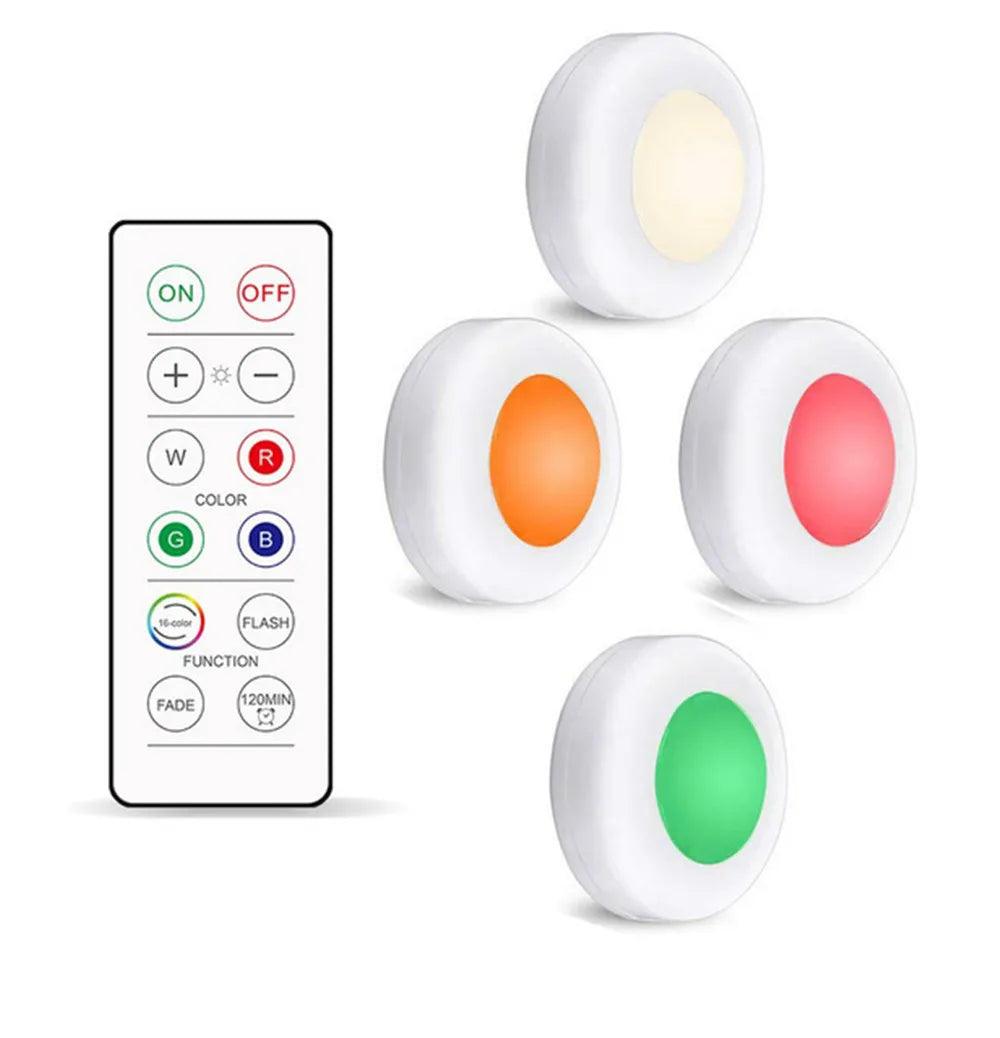 16-Colors Battery Operated Wireless Remote Control Under Cabinet LED Puck Light (White) - Lumaz