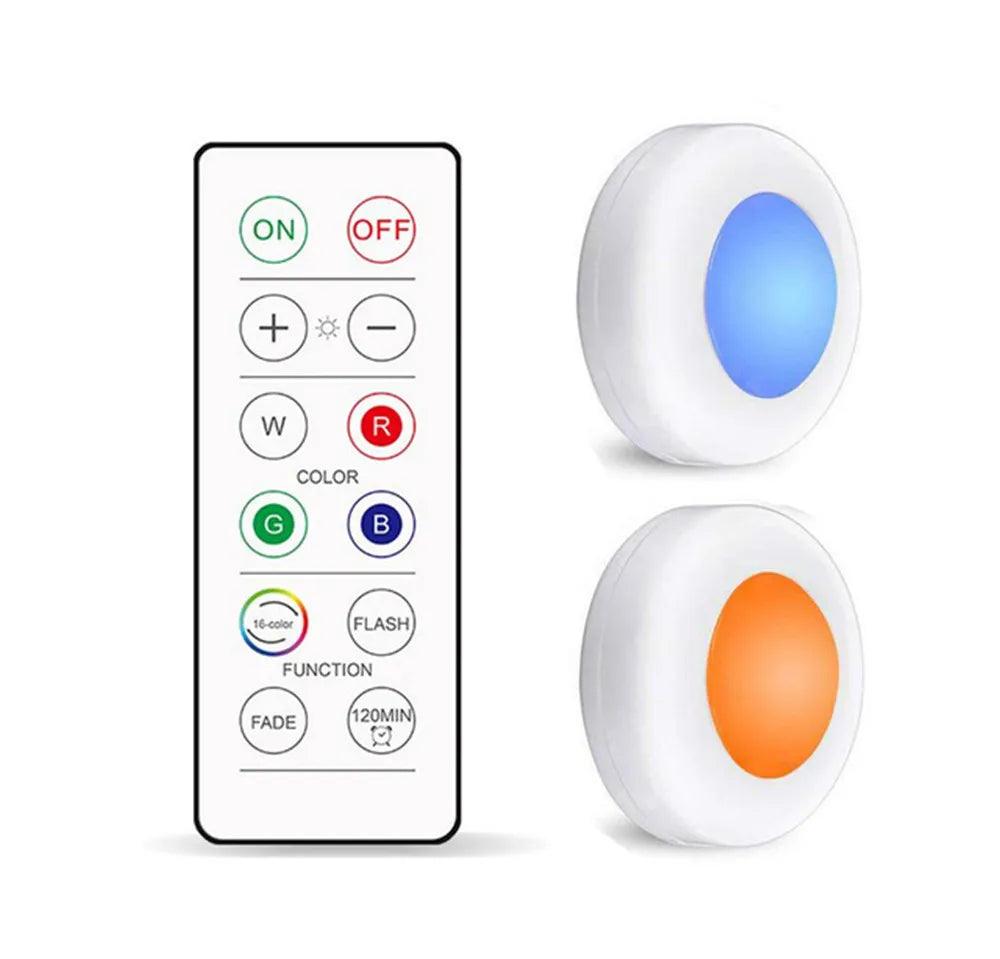 16-Colors Battery Operated Wireless Remote Control Under Cabinet LED Puck Light (White) - Lumaz