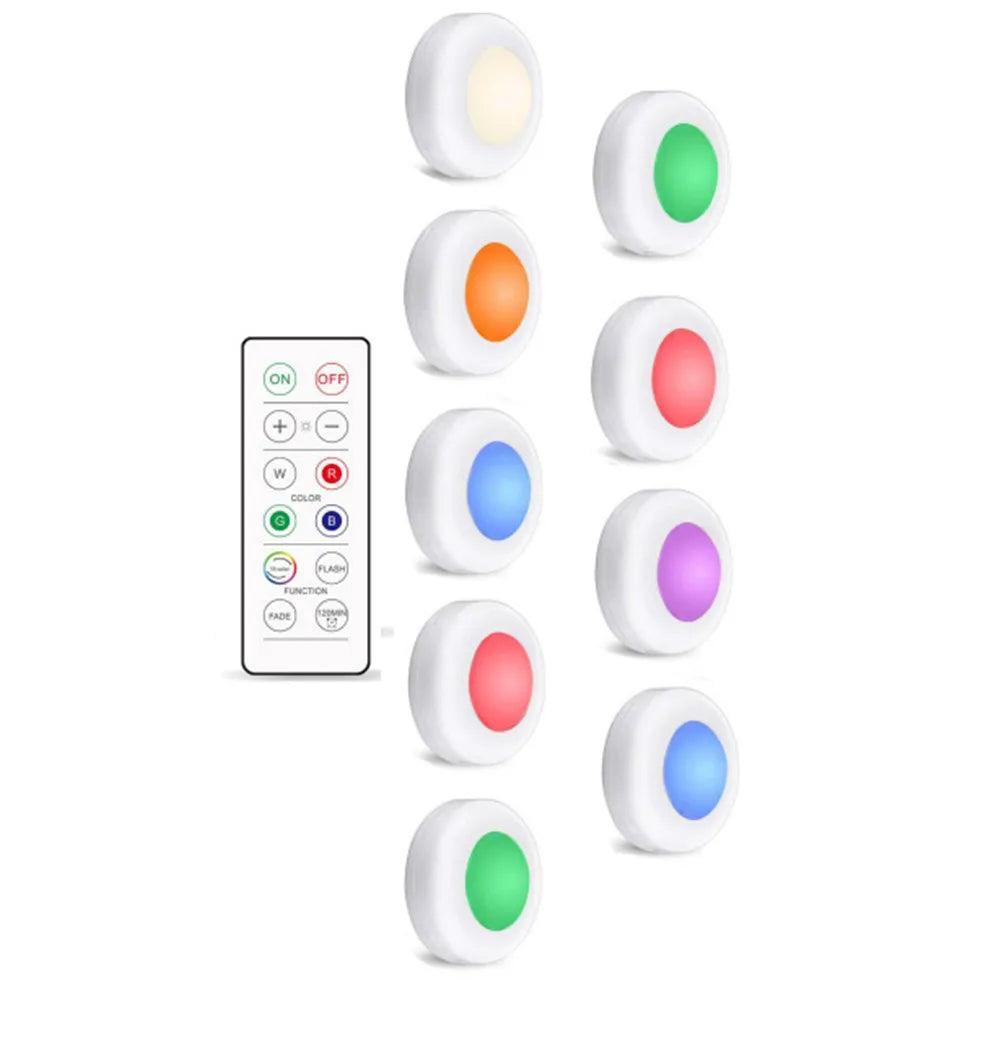 16-Colors Battery Operated Wireless Remote Control Under Cabinet LED Puck Light (White) - Lumaz