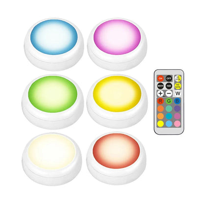 RGBW Dimmable Battery Operated Remote Control Under Cabinet LED Puck Light - Lumaz