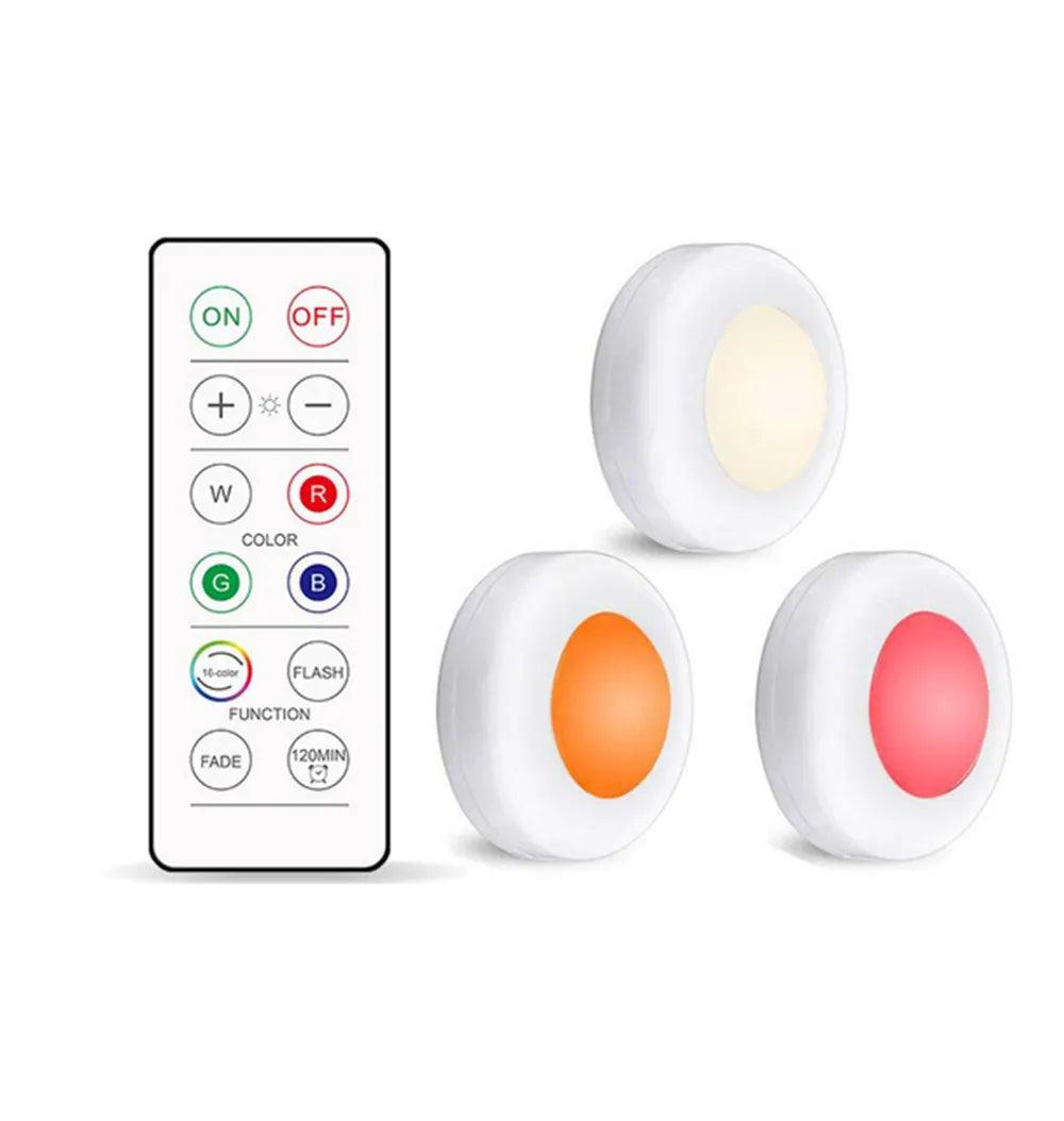 16-Colors Battery Operated Wireless Remote Control Under Cabinet LED Puck Light (White) - Lumaz