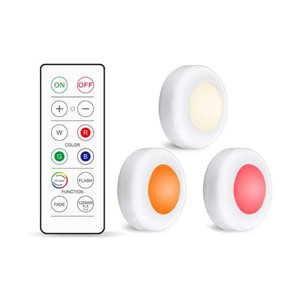 16-Colors Battery Operated Wireless Remote Control Under Cabinet LED Puck Light (White) - Lumaz