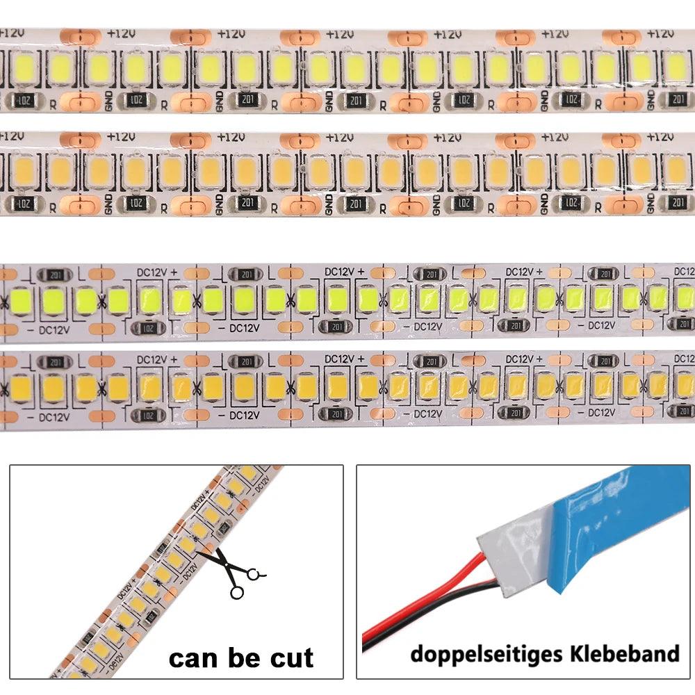 12V SMD 2025/2835 IP65/IP67 Waterproof LED Strip Light With 120/240/480 LEDs, Flexible Cabinet Lingting - Lumaz