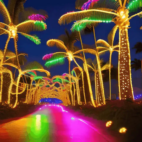 Lumaz Palm Trees with Colorful Christmas Lights