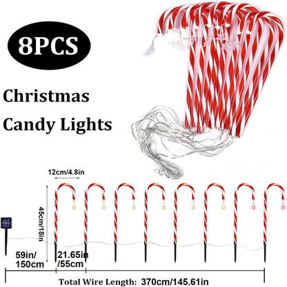 8 Modes Solar Christmas Candy Cane Lights Outdoor Waterproof - Lumaz