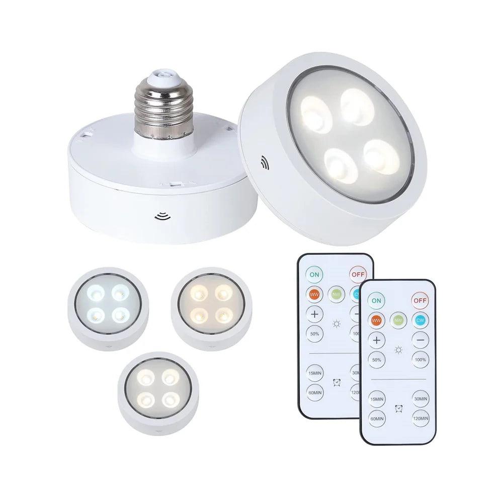 E26/E27 Base 3 Colors Remote Control Under Cabinet Led Puck Lights - Lumaz