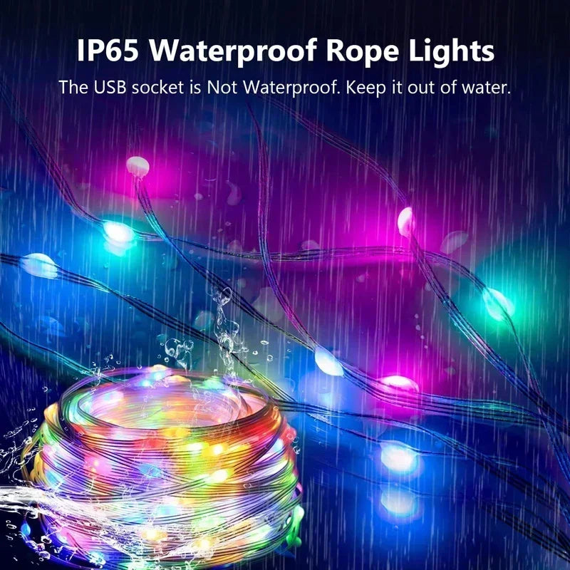 USB RGBIC Smart Christmas Tree Dream Color Music Lights Waterproof LED Fairy Lights - Lumaz