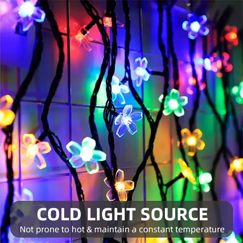 Solar Outdoor Simulation Flower String Lights, Waterproof LED Christmas Lights