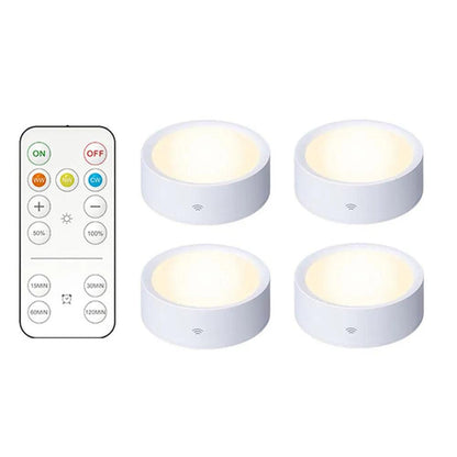 3Colors Battery Operated Remote Wireless Under Cabinet LED Puck Lights - Lumaz