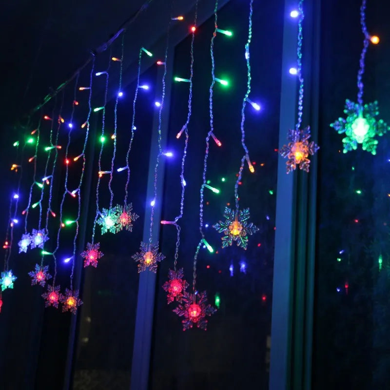 3.2M 8 Modes Christmas Snowflakes LED Curtain Lights Flashing Fairy Lights