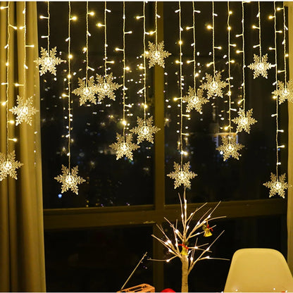 3.2M 8 Modes Christmas Snowflakes LED Curtain Lights Flashing Fairy Lights