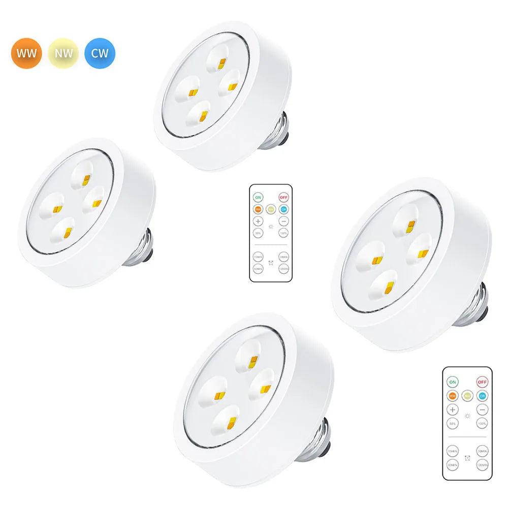 E26/E27 Base 3 Colors Remote Control Under Cabinet Led Puck Lights (White) - Lumaz